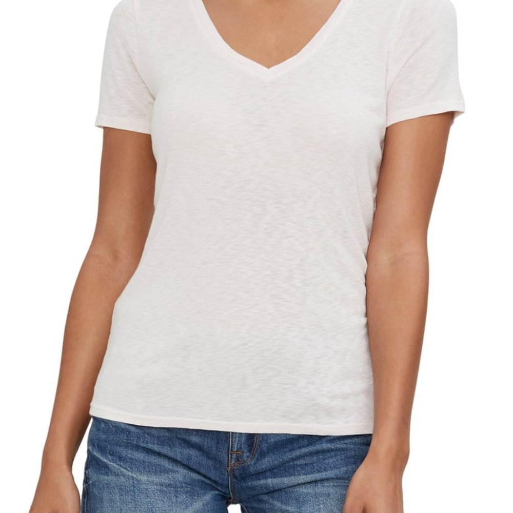 Michael Stars Womens White Slub Crew Neck Tee 6227 OS Basic Casual